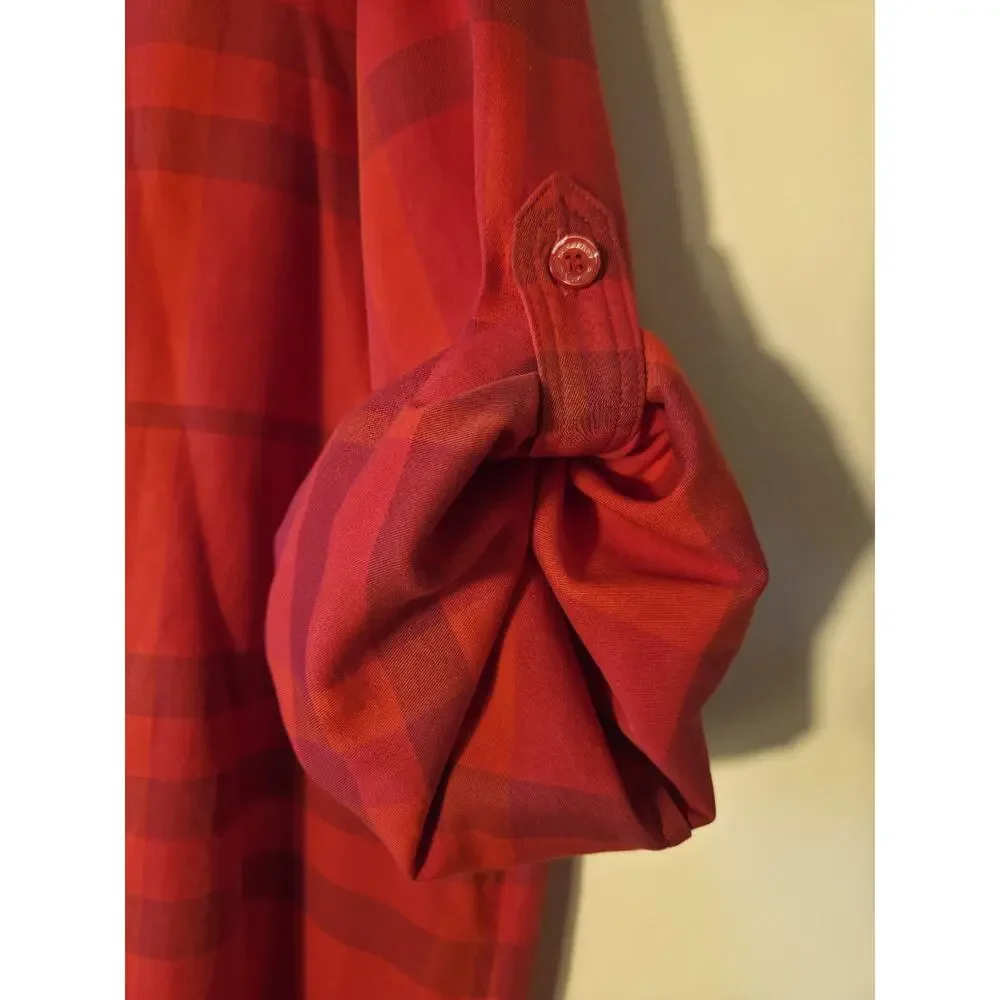 Burberry Brit Red Plaid Cotton Shirt Button Front Long Roll Tab Sleeve Womens XL - Picture 6 of 9